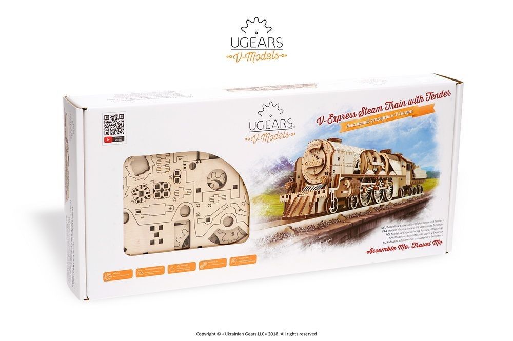 UGears V-Express Steam Train with Tender - 538 pieces (Advanced - Click Image to Close