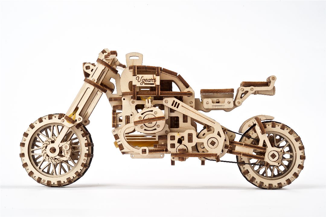 UGears Scrambler UGR-10 with sidecar - 380 pieces - Click Image to Close