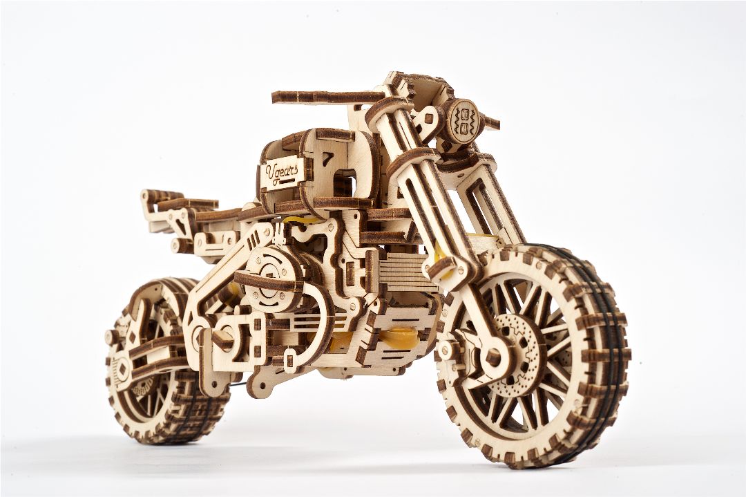 UGears Scrambler UGR-10 with sidecar - 380 pieces - Click Image to Close