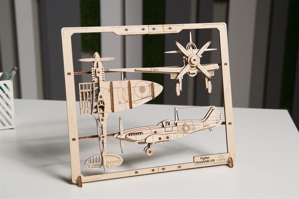 Ugears Fighter Aircraft 2.5D Puzzle - 47 Pieces