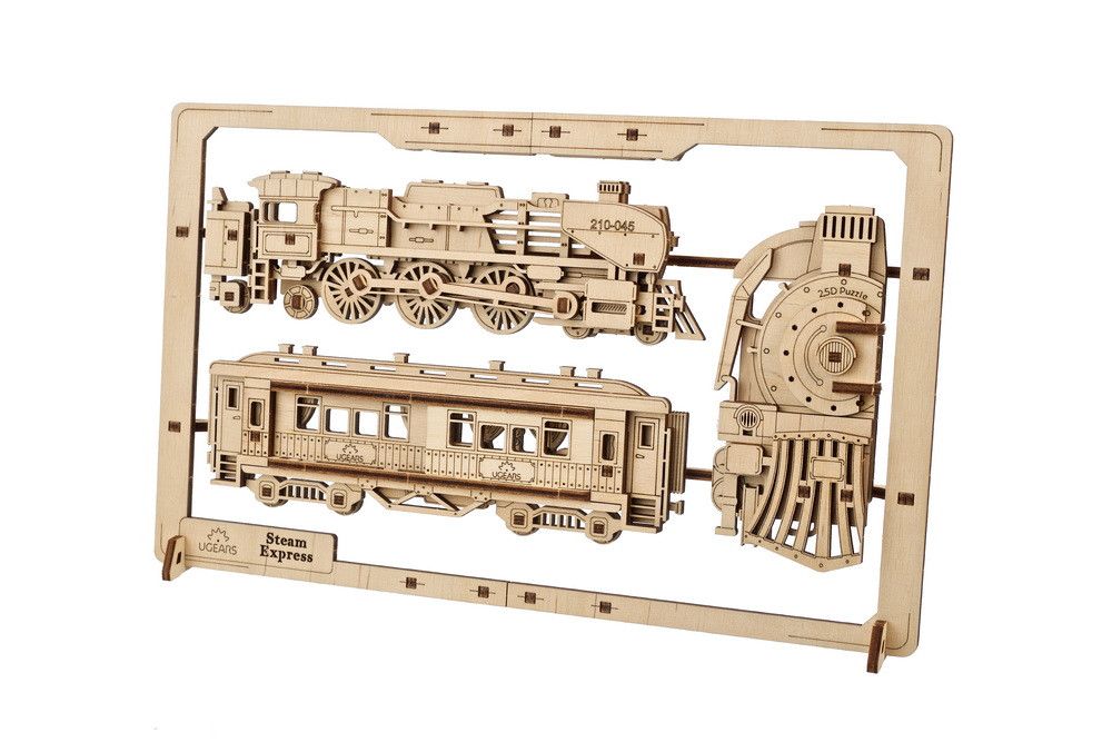 Ugears Steam Express Train 2.5D Puzzle - 79 Pieces - Click Image to Close