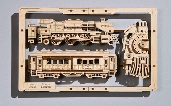 Ugears Steam Express Train 2.5D Puzzle - 79 Pieces - Click Image to Close