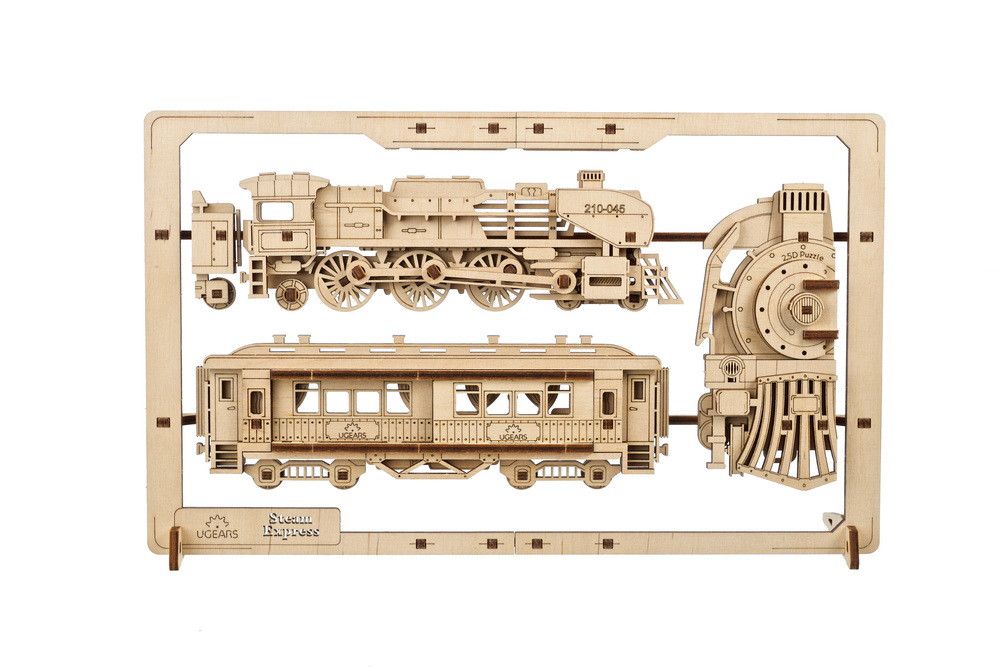 Ugears Steam Express Train 2.5D Puzzle - 79 Pieces - Click Image to Close