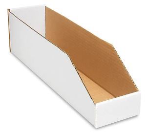 Uline White Corrugated Parts Bins - 4 x 18 x 4 1/2" (25)