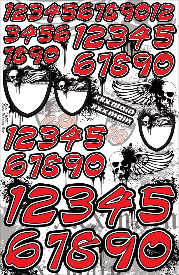 XXX Main Racing Skull Numbers - Red - Click Image to Close