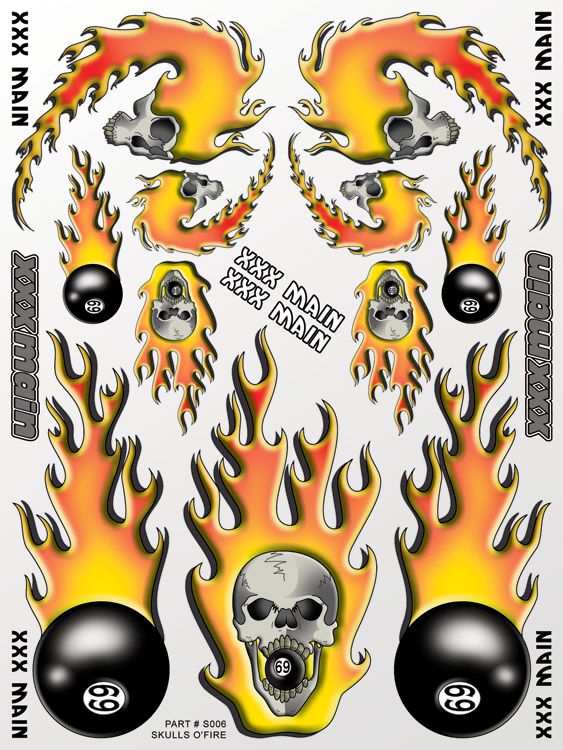 XXX Main Racing Skulls O'Fire Sticker Sheet - Click Image to Close