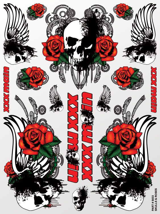 XXX Main Racing Skulls & Roses Sticker Sheet - Click Image to Close