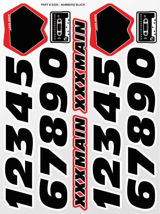 XXX Main Racing Numbers Black Sticker Sheet